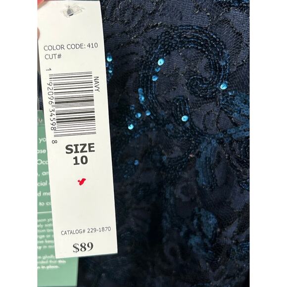 Marina Cocktail Dress Navy Blue Lace Sequin Embellishments V-Neck Size 10 - Picture 7 of 10